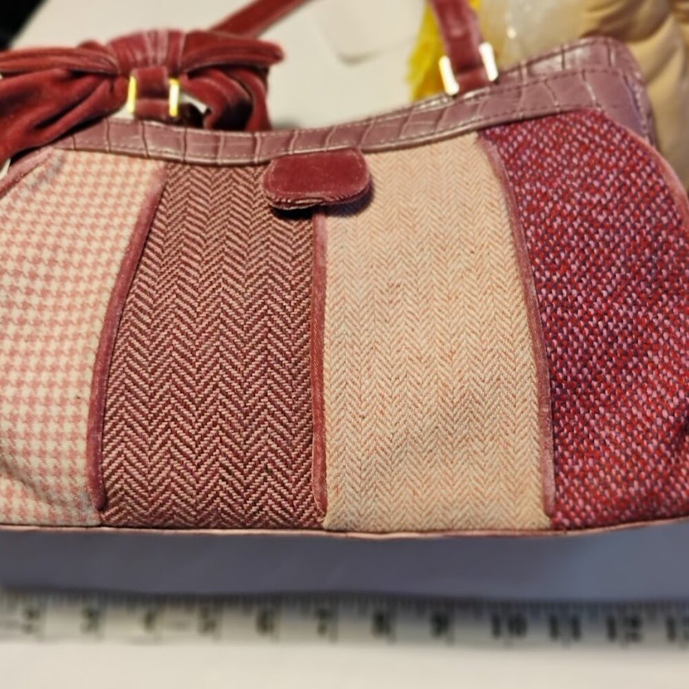 Patchwork Tweed Mini Handbag – Velvet Bow Purse – Vintage Inspired Top Handle - Picture 6 of 6